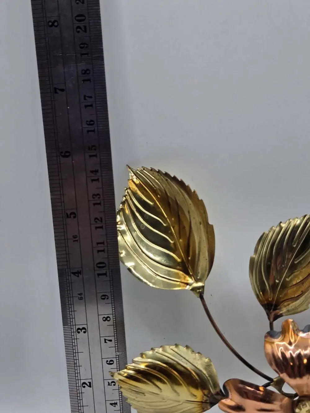 Vintage Mid-Century Modern Mixed Metal Brass and Copper Floral Wall Art Set
